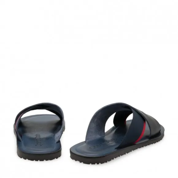 NEW LEO PUCCI Made In Italy Leather Criss Cross Band Sandals for men black 462mn