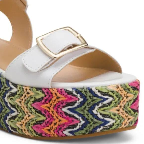 NEW  LOTTINI Made In Italy Leather Multicolor Wedge Sandals white for women 127t