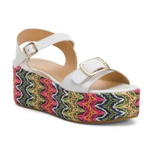 NEW  LOTTINI Made In Italy Leather Multicolor Wedge Sandals white for women 127t