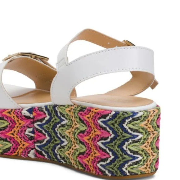 NEW  LOTTINI Made In Italy Leather Multicolor Wedge Sandals white for women 127t