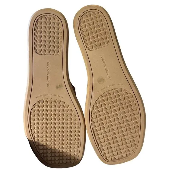 NEW Lucky Brand Nayda Caged Sandals Women's Size 8.5 M Flat Cognac Zip Spice