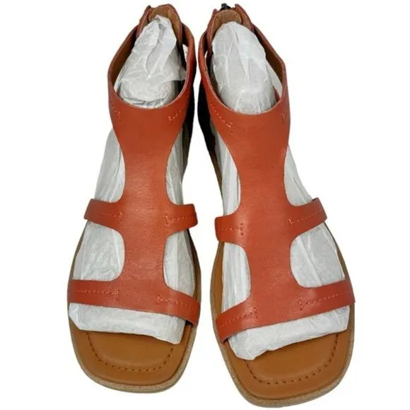NEW Lucky Brand Nayda Caged Sandals Women's Size 8.5 M Flat Cognac Zip Spice