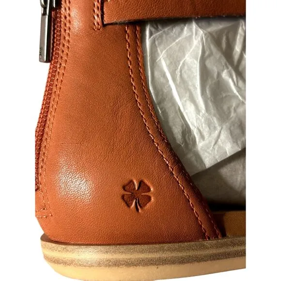 NEW Lucky Brand Nayda Caged Sandals Women's Size 8.5 M Flat Cognac Zip Spice