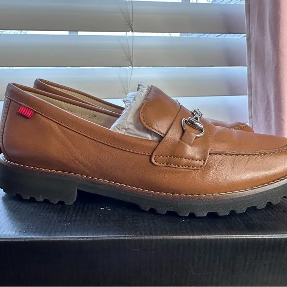 NEW Marc Joseph US 9 Nancy Ln Cognac Brown Leather Loafers Horsebit Buckle