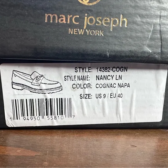 NEW Marc Joseph US 9 Nancy Ln Cognac Brown Leather Loafers Horsebit Buckle
