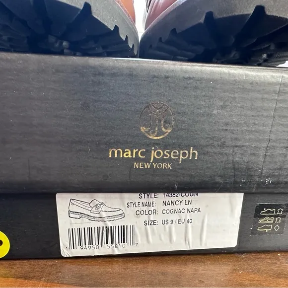 NEW Marc Joseph US 9 Nancy Ln Cognac Brown Leather Loafers Horsebit Buckle
