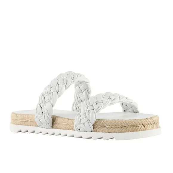 New Marc Fisher LTD Jaimee white flip flop leather sandals braid size 7
