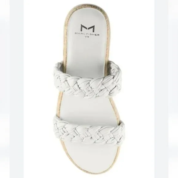 New Marc Fisher LTD Jaimee white flip flop leather sandals braid size 7