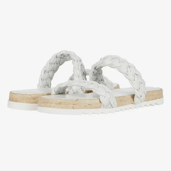 New Marc Fisher LTD Jaimee white flip flop leather sandals braid size 7