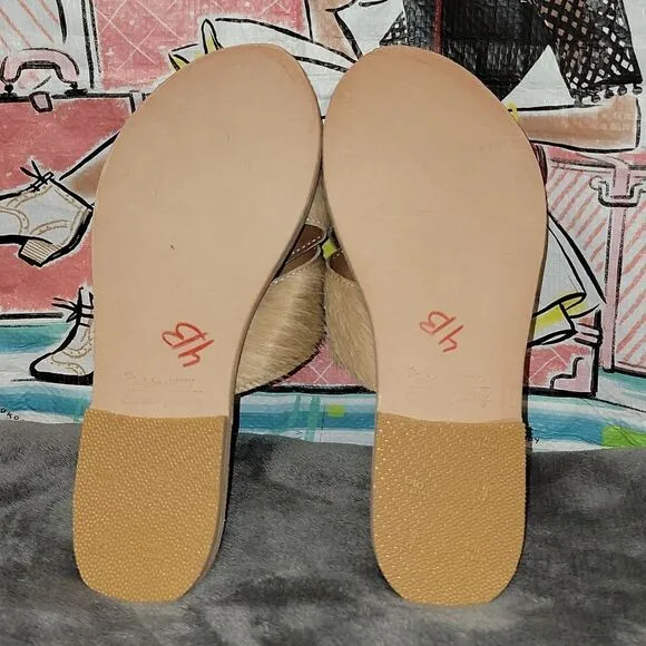 New Michael Grey The Sandal Factory Olive Exotic Blonde Hair On Slide Sandals 6