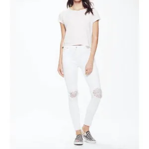 NEW MOTHER high waisted looker ankle fray jean in little miss lacey white