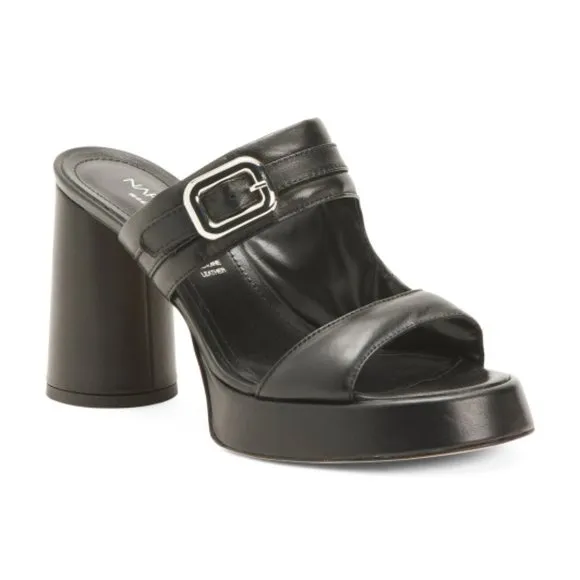 NEW NAPOLEONI Made In Italy Leather Dual Band Platform Heel Sandals 1065tn