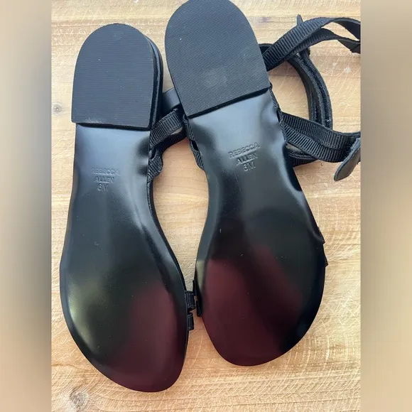 New New Rebecca Allen Citrine Black The Flat TwoStrap Sandals Size 6
