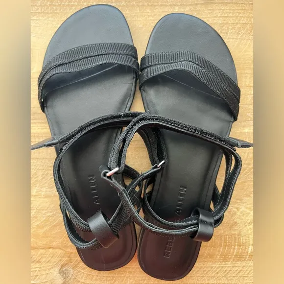 New New Rebecca Allen Citrine Black The Flat TwoStrap Sandals Size 6