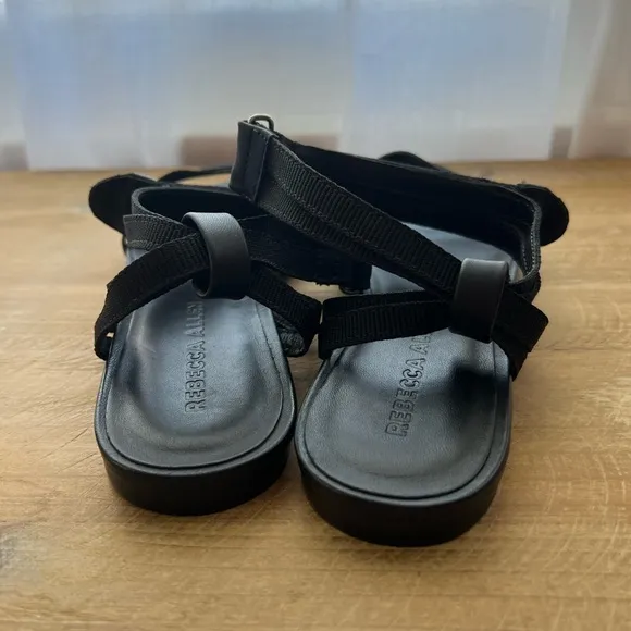 New New Rebecca Allen Citrine Black The Flat TwoStrap Sandals Size 6