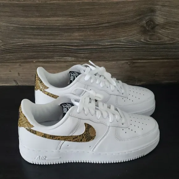 New Nike Air Force 1 White with Snake Print Swoosh
