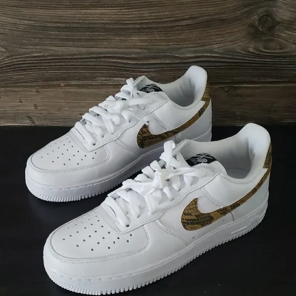 New Nike Air Force 1 White with Snake Print Swoosh