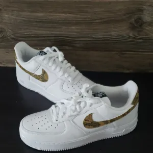 New Nike Air Force 1 White with Snake Print Swoosh