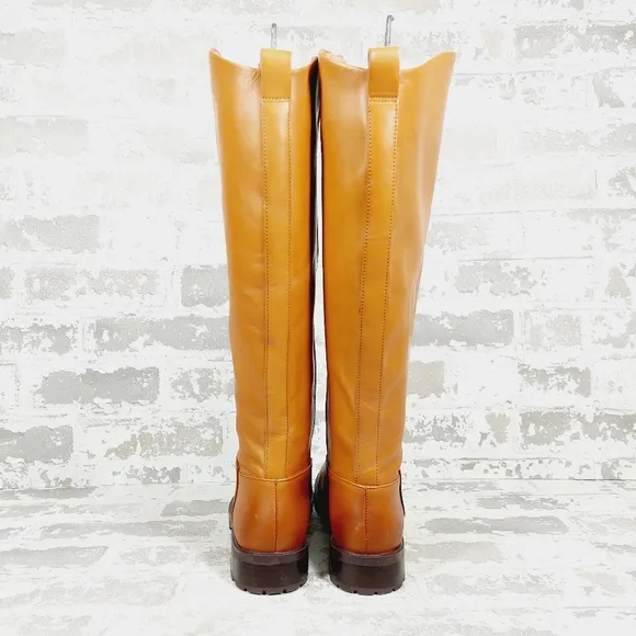 NEW Nordstrom Oliver Brown Leather Slip On Block Heel Riding Boots F62