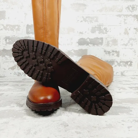 NEW Nordstrom Oliver Brown Leather Slip On Block Heel Riding Boots F62
