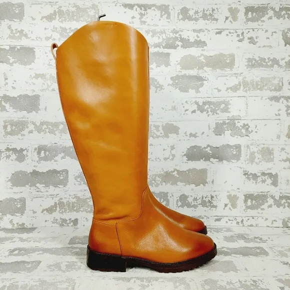NEW Nordstrom Oliver Brown Leather Slip On Block Heel Riding Boots F62