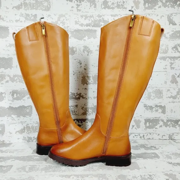 NEW Nordstrom Oliver Brown Leather Slip On Block Heel Riding Boots F62
