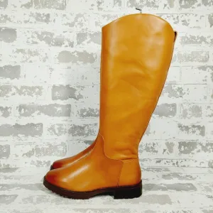 NEW Nordstrom Oliver Brown Leather Slip On Block Heel Riding Boots F62