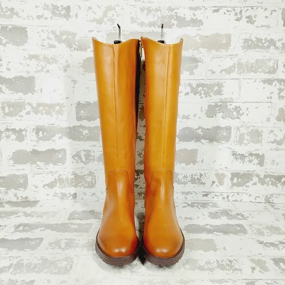 NEW Nordstrom Oliver Brown Leather Slip On Block Heel Riding Boots F62