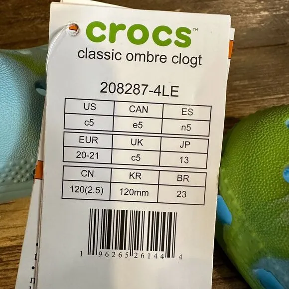 New‎ NWT Little Kids Crocs Classic Ombre Blue Sandals Clogs Shoes Size 5 C