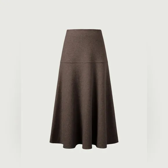 NEW OGL CashSoft Wool-like Flared Maxi Skirt in Heather Brown Women’s XL Elegant