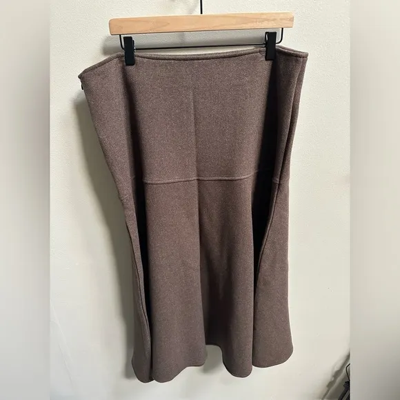 NEW OGL CashSoft Wool-like Flared Maxi Skirt in Heather Brown Women’s XL Elegant