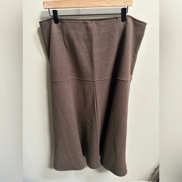 NEW OGL CashSoft Wool-like Flared Maxi Skirt in Heather Brown Women’s XL Elegant