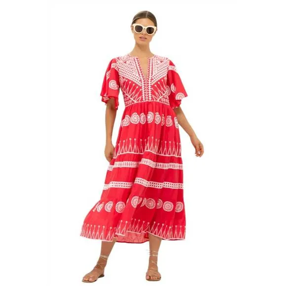 NEW OLIPHANT flirty v-neck maxi in soleil red