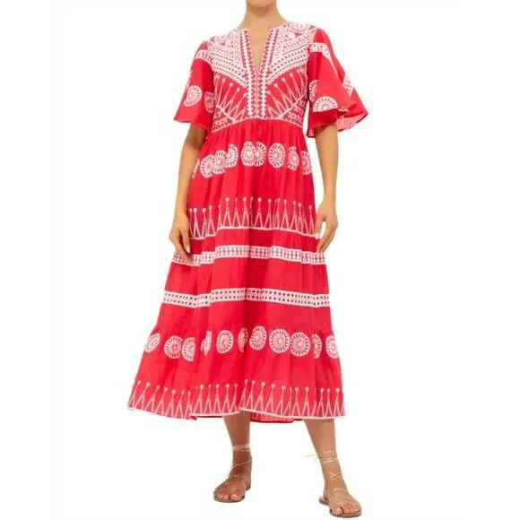 NEW OLIPHANT flirty v-neck maxi in soleil red