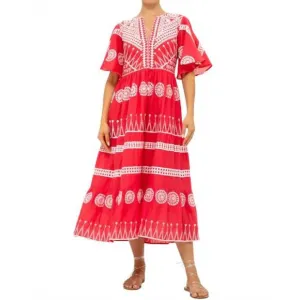 NEW OLIPHANT flirty v-neck maxi in soleil red