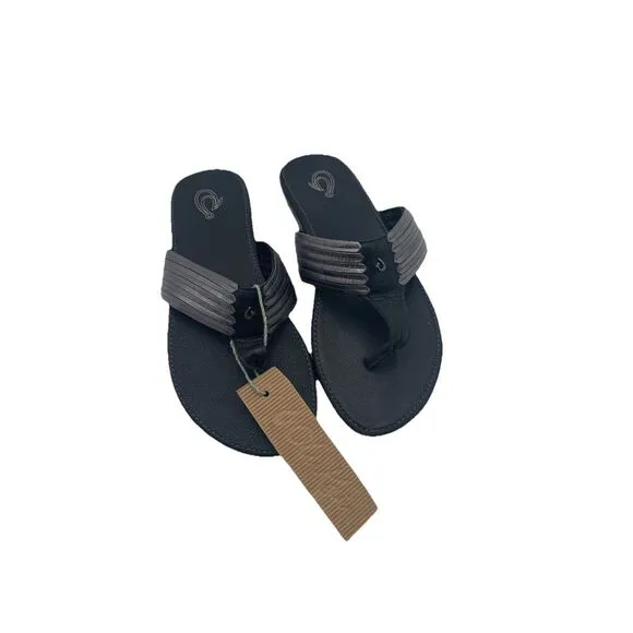 NEW Olukai Mahina Steel Black Natural Flip Flop Sandals Women's Size 10 Beach