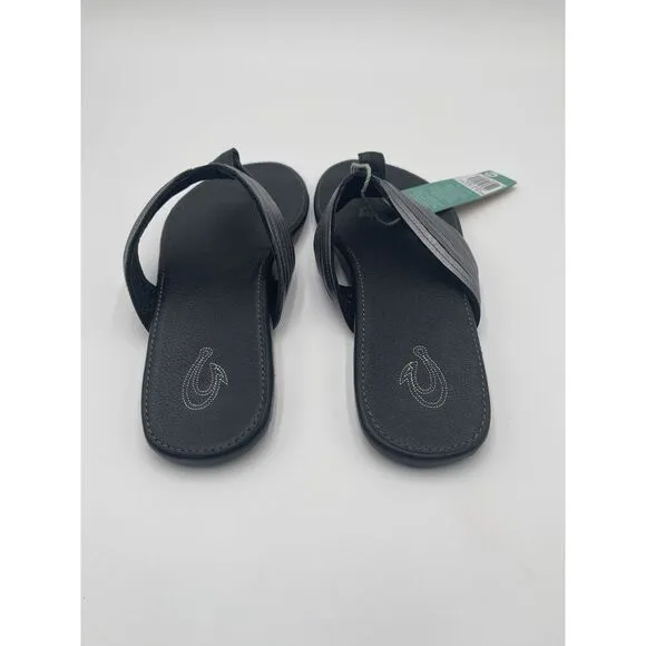 NEW Olukai Mahina Steel Black Natural Flip Flop Sandals Women's Size 10 Beach