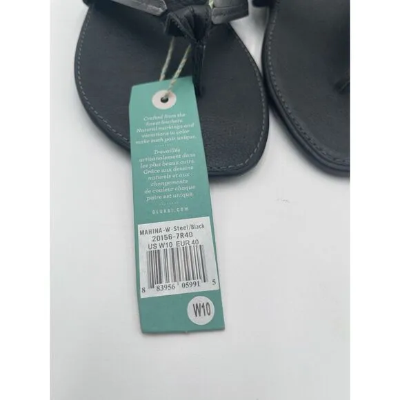 NEW Olukai Mahina Steel Black Natural Flip Flop Sandals Women's Size 10 Beach