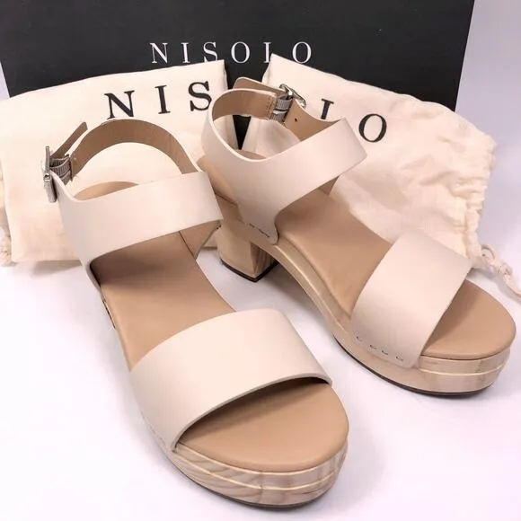 NEW OpBx Nisolo Open Toe Clogs Wooden Heel Sandals Shoes Platform Size 6.5 Bone