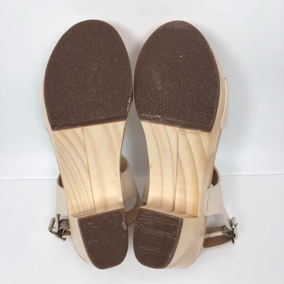 NEW OpBx Nisolo Open Toe Clogs Wooden Heel Sandals Shoes Platform Size 6.5 Bone