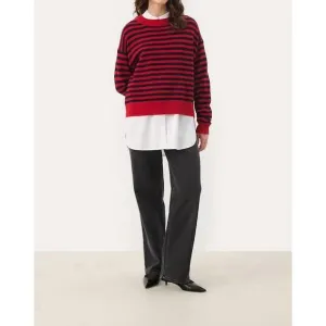 NEW PART TWO maria striped sweater in salsa/dark navy stripe