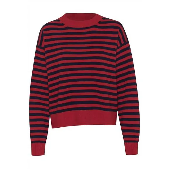 NEW PART TWO maria striped sweater in salsa/dark navy stripe