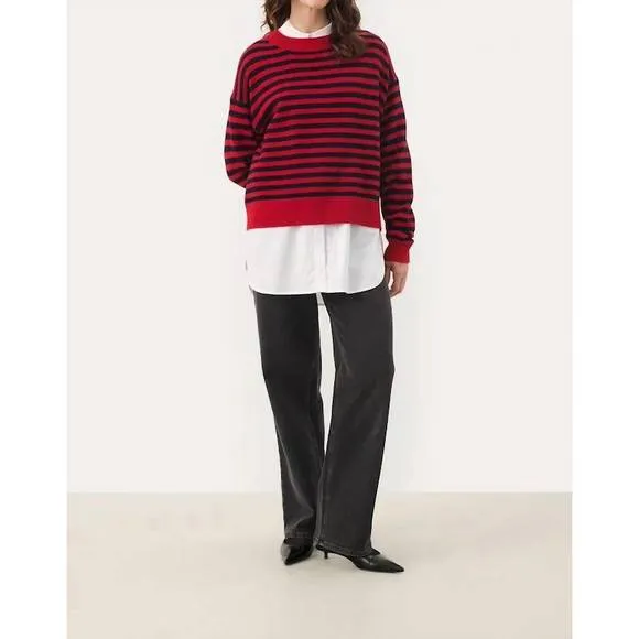 NEW PART TWO maria striped sweater in salsa/dark navy stripe