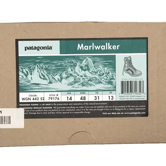 NEW PATAGONIA MARLWALKER BOOTS ! Size 14 TOUGH AS NAILS OLD SCHOOL GREEN  *BLEM*