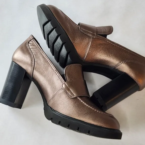 New! || PAUL GREEN || Nina bronze loafer, stacked heel, size 8