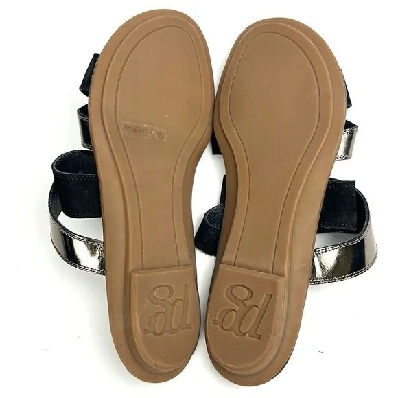 NEW Paul Green Venice Flat Strappy Slide Sandals Black Suede Patent Leather 9,5
