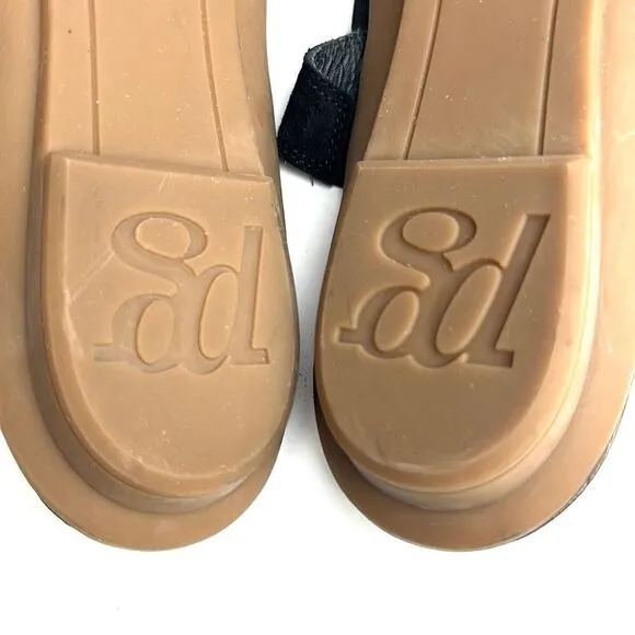 NEW Paul Green Venice Flat Strappy Slide Sandals Black Suede Patent Leather 9,5