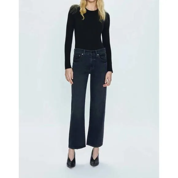 NEW PISTOLA lexi mid rise bowed straight jeans in black