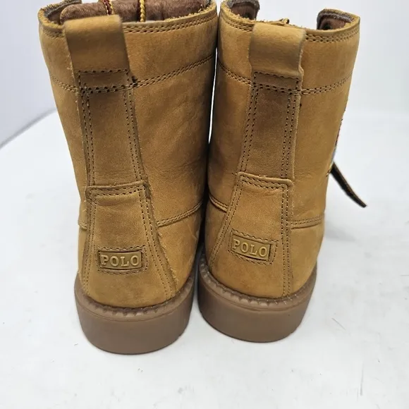New Polo Ralph Lauren Bear Ranger Hi II Leather Boots‎ Wheat Brown Youth Size 2.