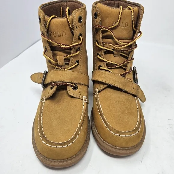 New Polo Ralph Lauren Bear Ranger Hi II Leather Boots‎ Wheat Brown Youth Size 2.
